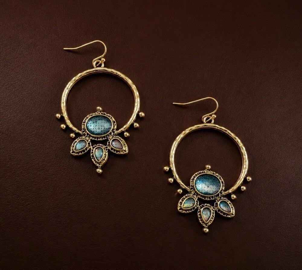 Free People Hoop Moonstone Chandelier Gold Hoop Hammered Boho Flower Petal Gypsy